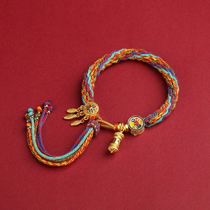 Pulsera Gourmette con Cordones de Encanto Budista Tibetano