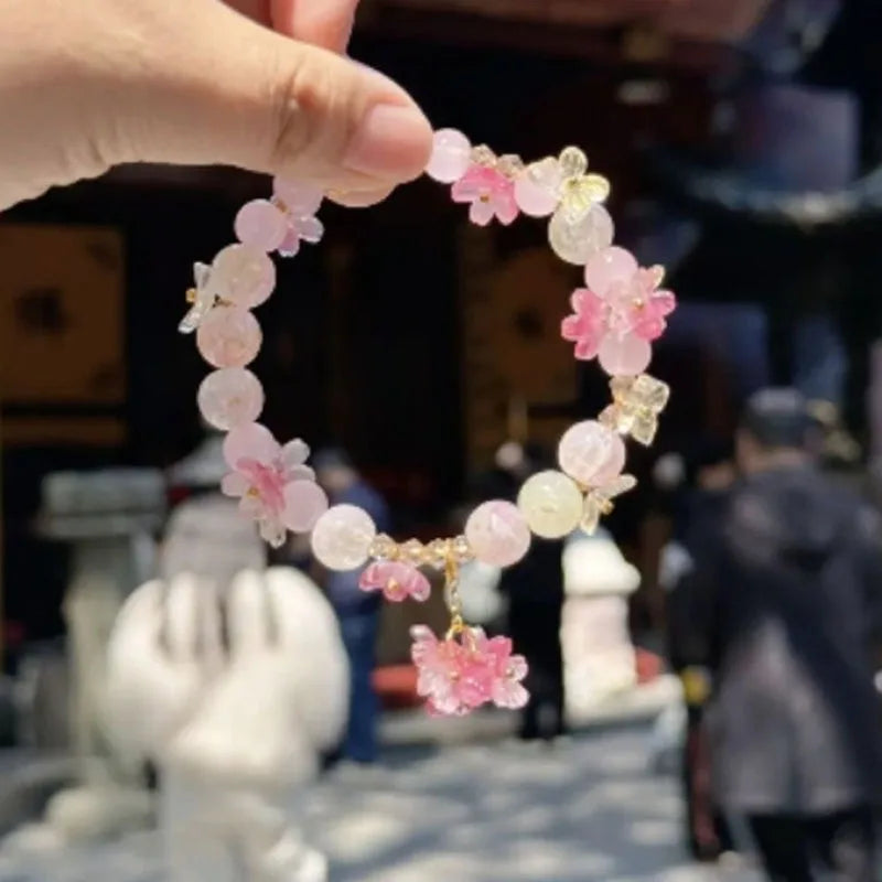 Pulsera de Perlas con Flores rosas