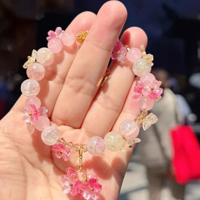 Pulsera de Perlas con Flores rosas
