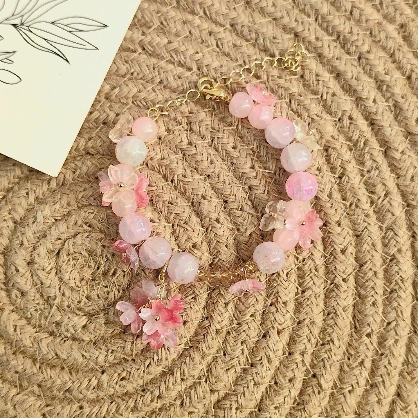Pulsera de Perlas con Flores rosas