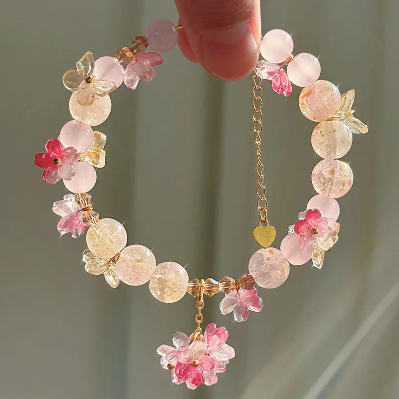 Pulsera de Perlas con Flores rosas
