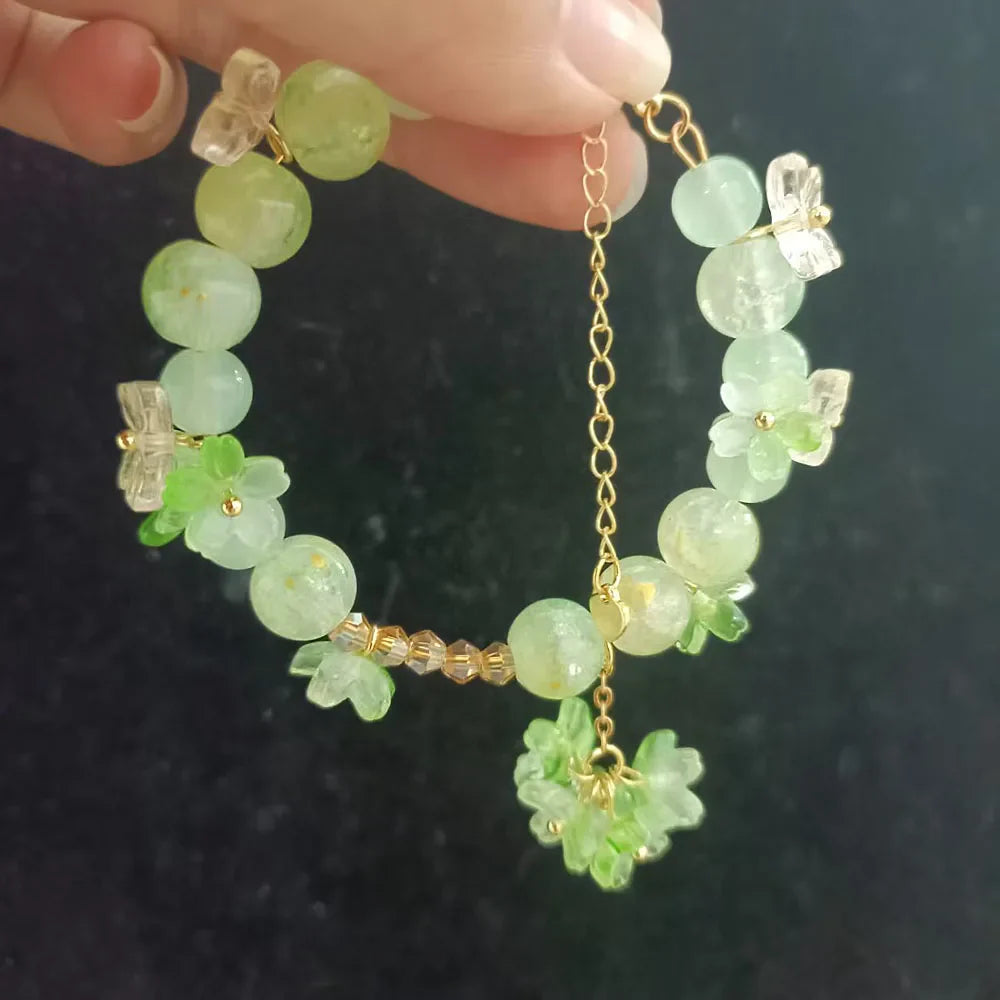 Pulsera de Perlas con Flores verdes
