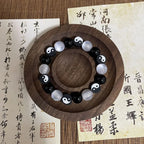 Pulsera de Perlas Yin Yang Negro y Blanco