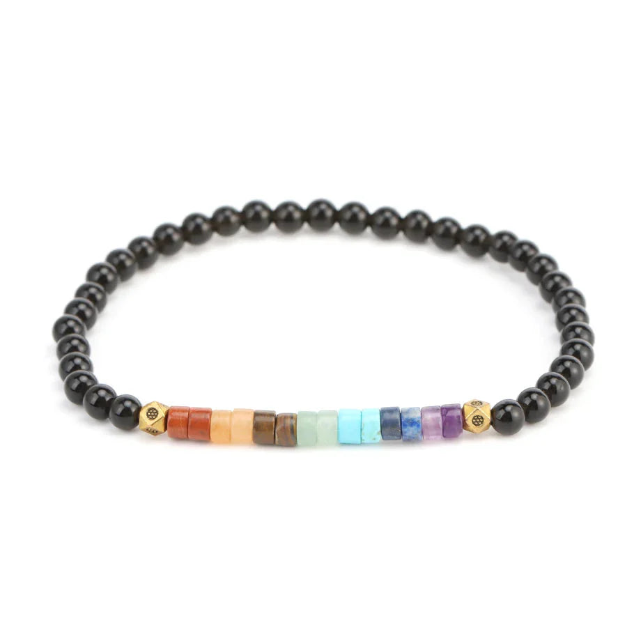 Pulsera de Piedras Naturales 7 Chakras Obsidiana negra