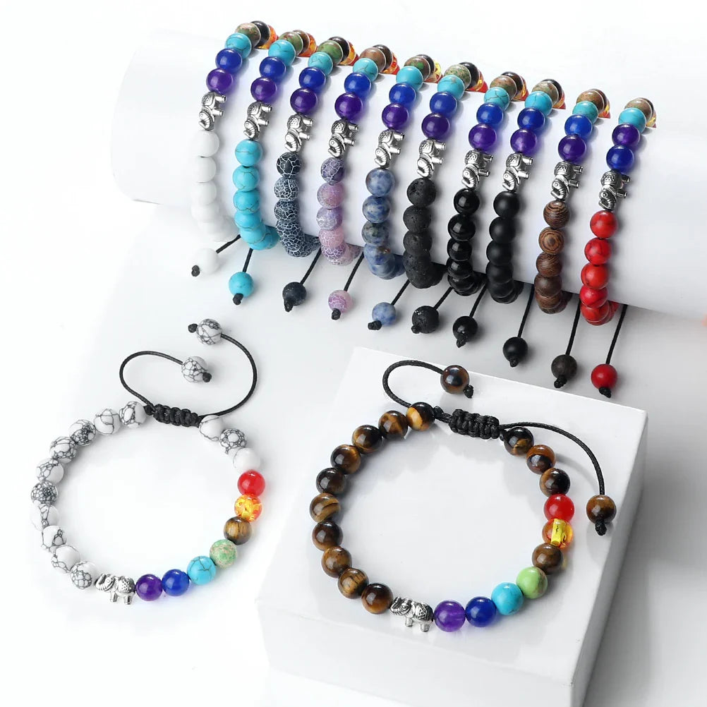 Pulsera de Piedras Naturales y Elefante 7 Chakras