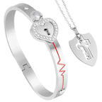 Pulsera y Collar Llave Corazón para Pareja en plata
