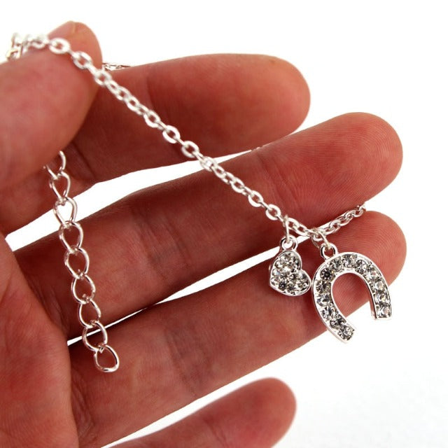 Pulsera de Plata con Dije de Herradura y Gourmette de Herradura Amuleto de la Suerte
