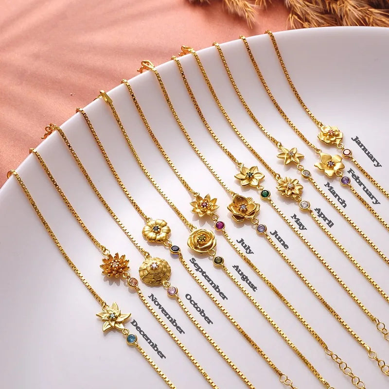 Pulsera Fleur con Piedra de Nacimiento de Circonio