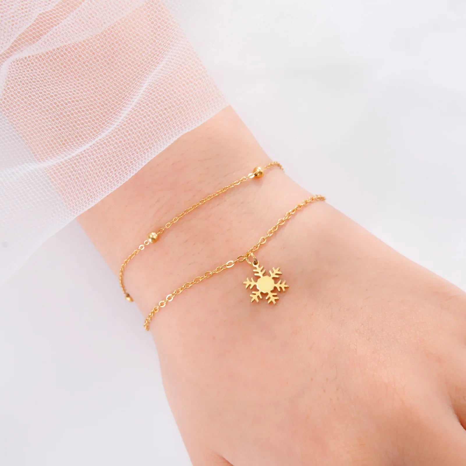 Pulsera Copo de Nieve Gourmette Invierno oro