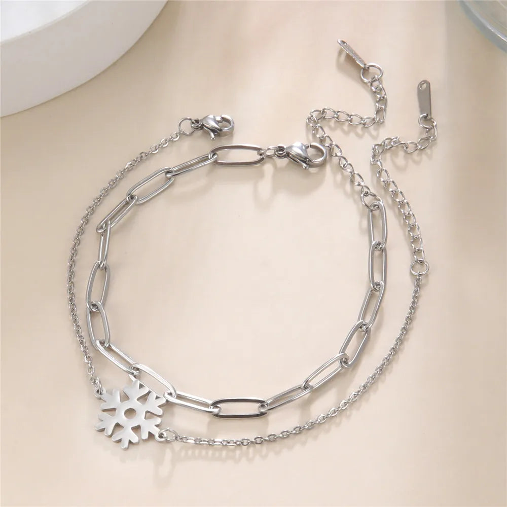 Pulsera Copo de Nieve Invierno Doble plata