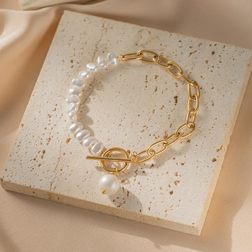 Pulsera Gourmette de Estilo Barroco con Perlas