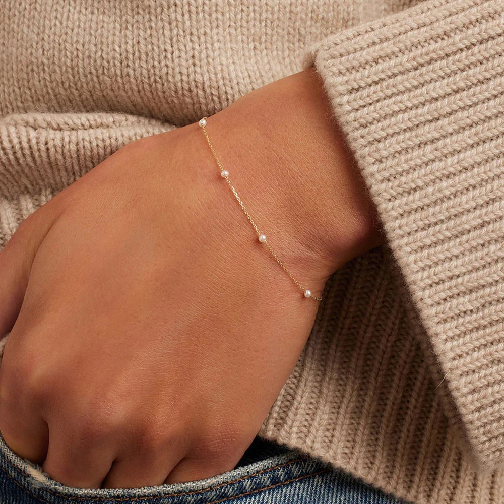 Pulsera de eslabones Gourmette con perlas blancas