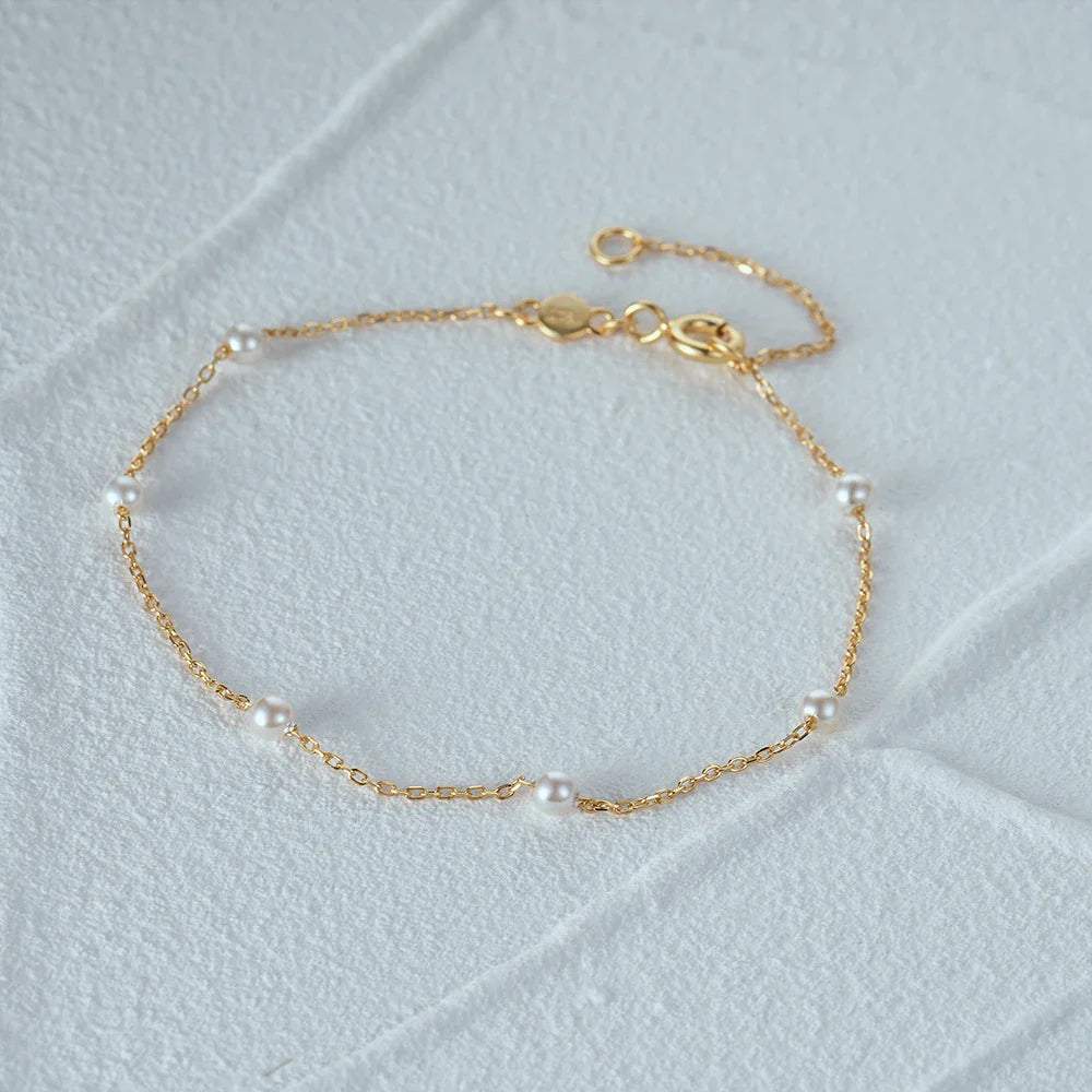 Pulsera de eslabones Gourmette con perlas blancas