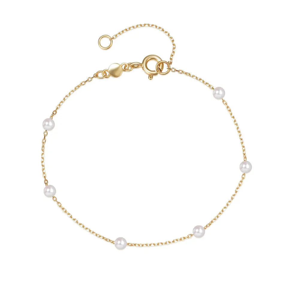 Pulsera de eslabones Gourmette con perlas blancas