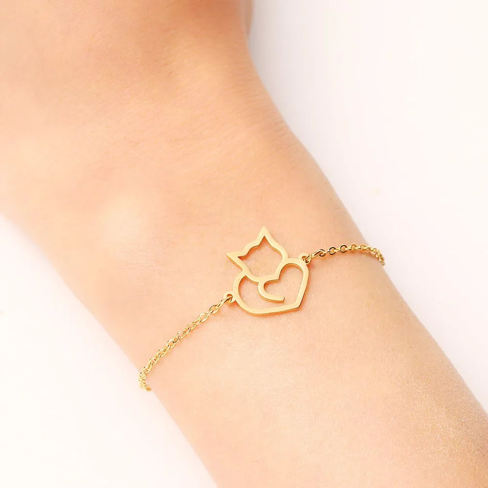 Pulsera Gourmette Gato Corazón o