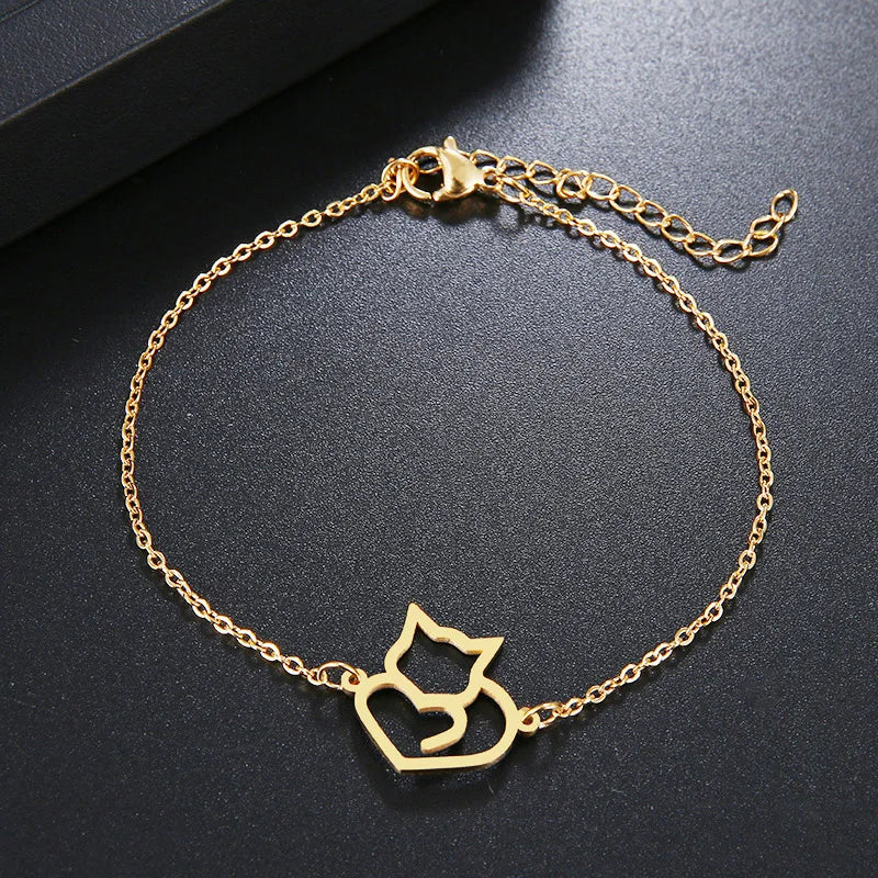 Pulsera Gourmette Gato Corazón o