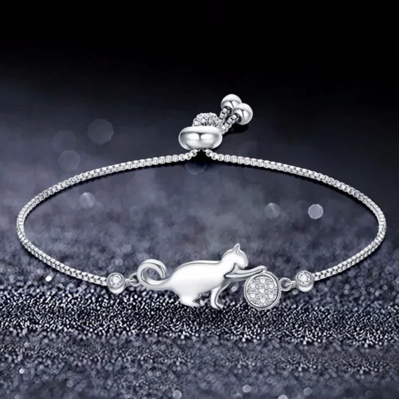 Pulsera Gourmette Gato Zirconia plata
