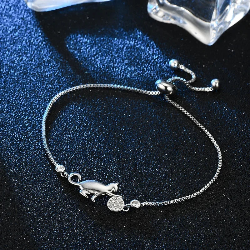 Pulsera Gourmette Gato Zirconia plata
