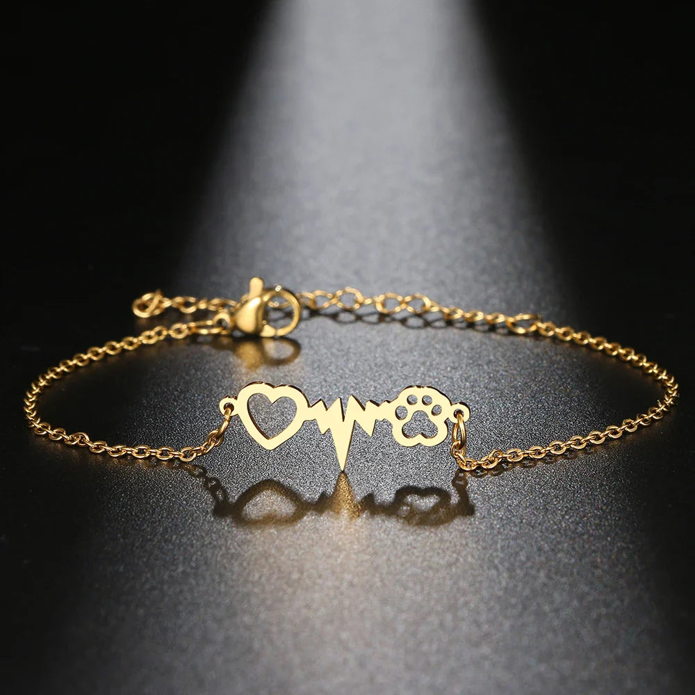 Pulsera Gourmette Corazón Huella de oro