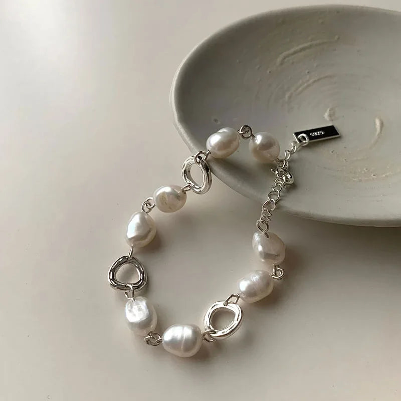 Pulsera Gourmette de Estilo con Perlas Blancas