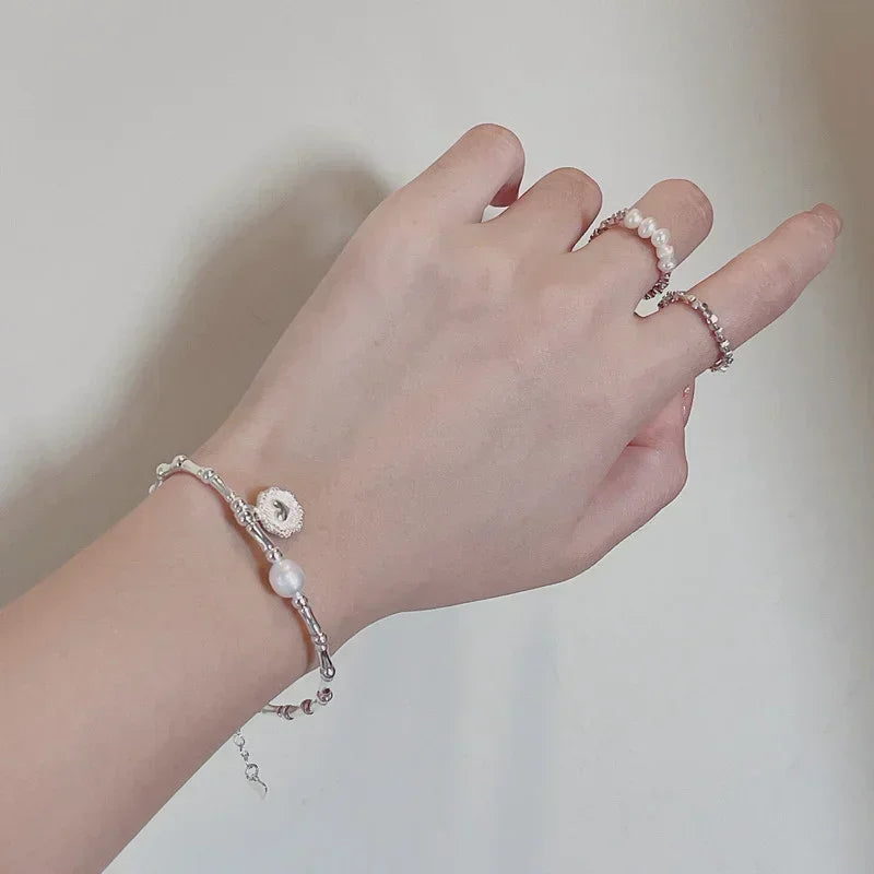 Pulsera Gourmette de Estilo Retro con Perla
