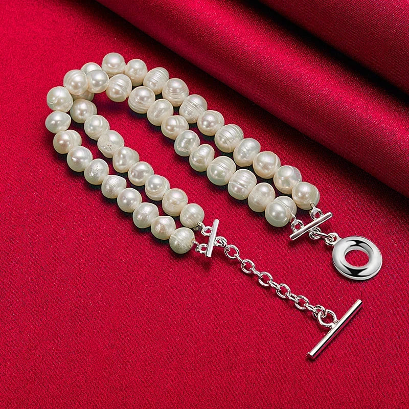 Pulsera Gourmette de Estilo Retro en Perlas
