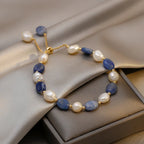 Pulsera Gourmette con Perlas Naturales Azules y Blancas