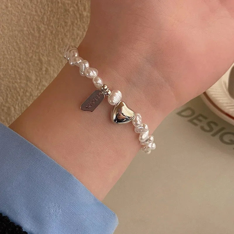 Pulsera Gourmette para Mujer en Perlas con Corazón