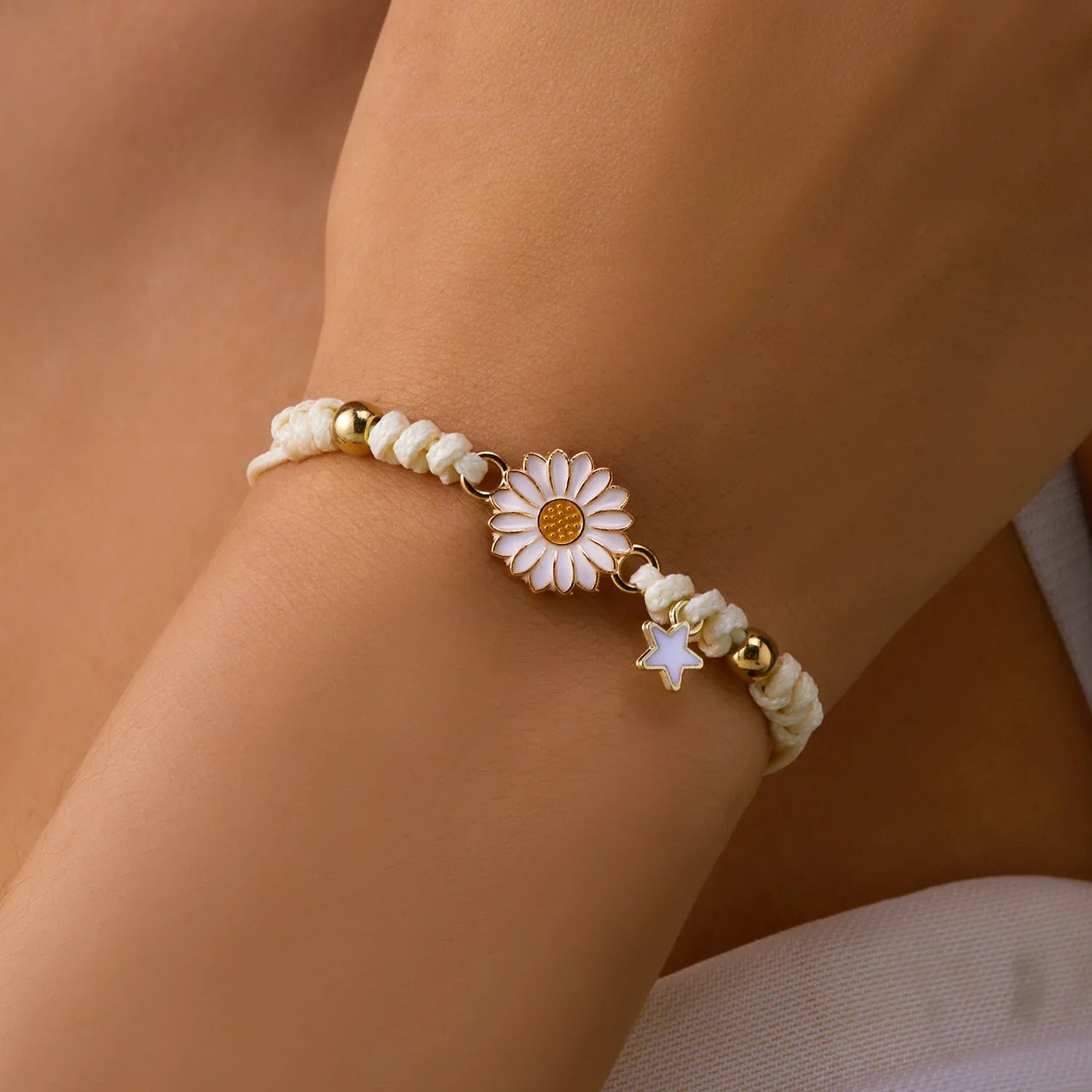 Pulsera Gourmette Flor de Margarita blanca