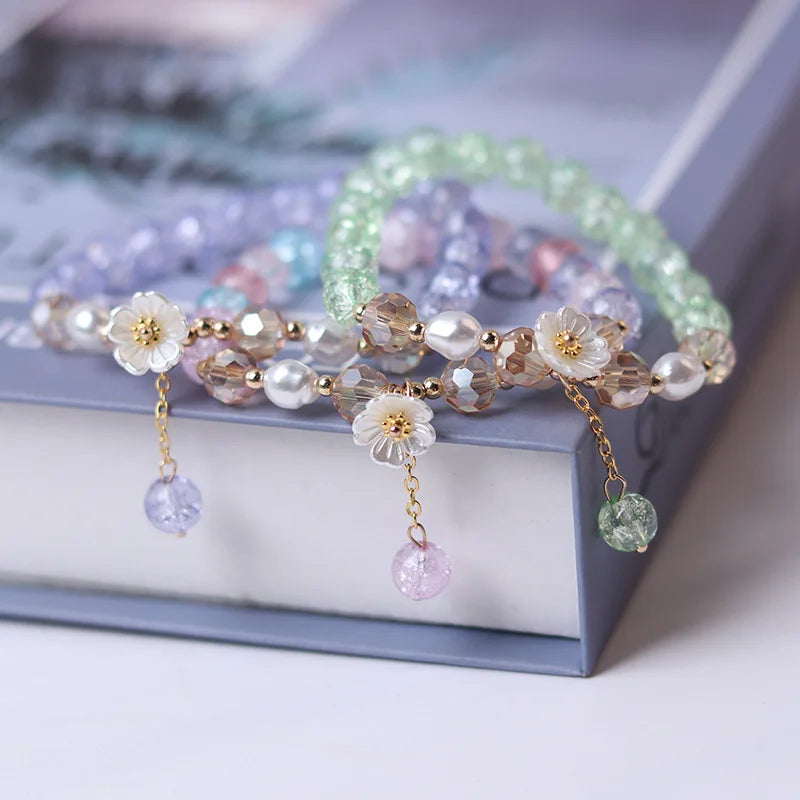 Pulsera Gourmette Flor en Cristal verde
