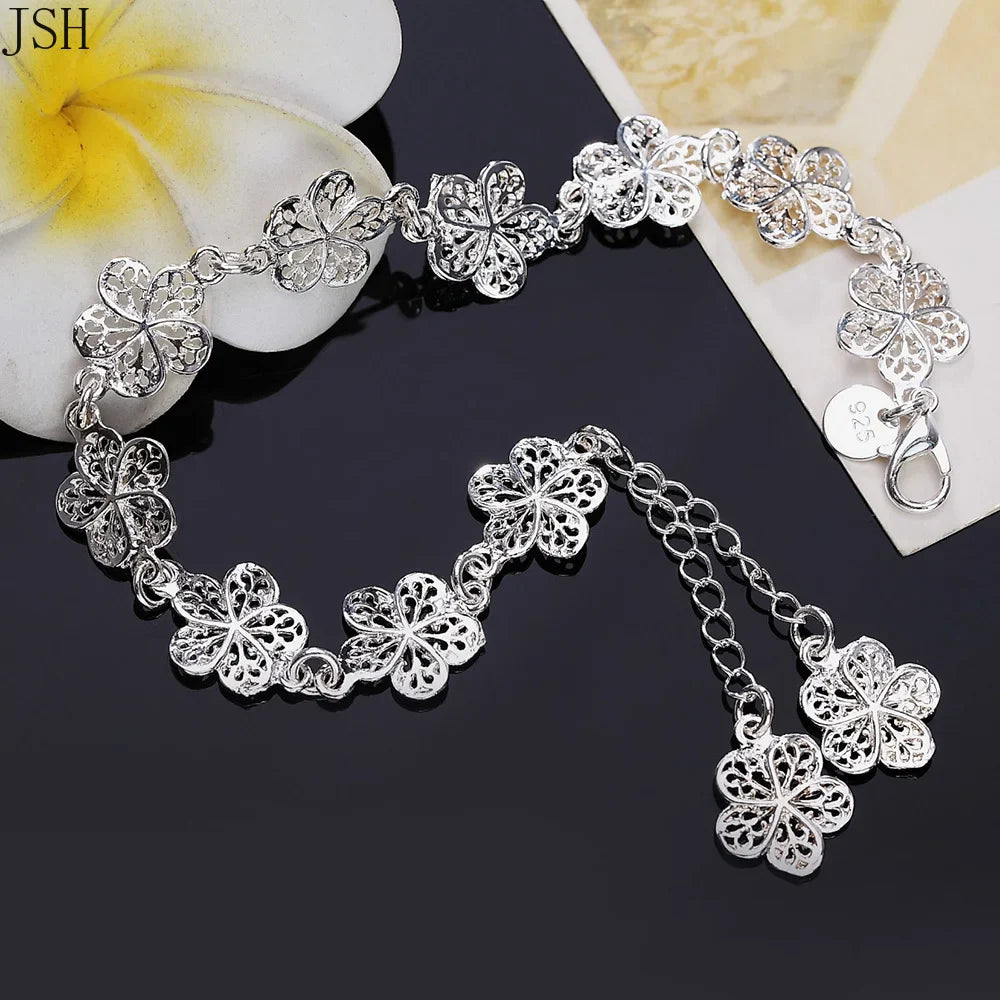 Pulsera Gourmette Flores 5 Pétalos Plateados