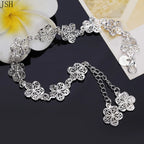 Pulsera Gourmette Flores 5 Pétalos Plateados