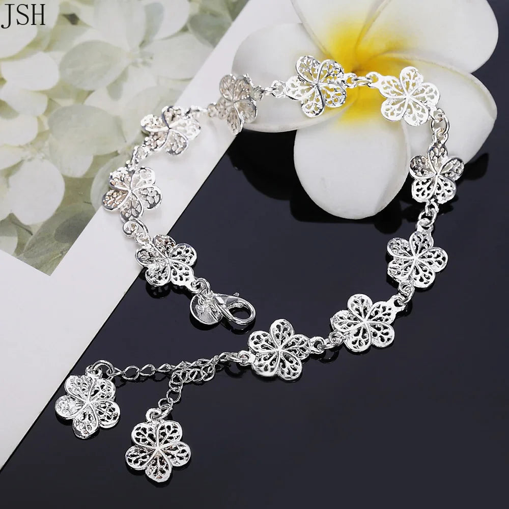 Pulsera Gourmette Flores 5 Pétalos Plateados