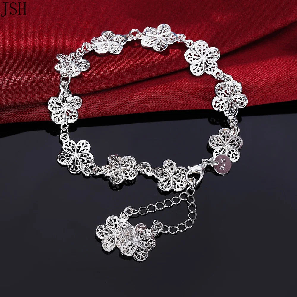 Pulsera Gourmette Flores 5 Pétalos Plateados
