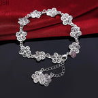 Pulsera Gourmette Flores 5 Pétalos Plateados
