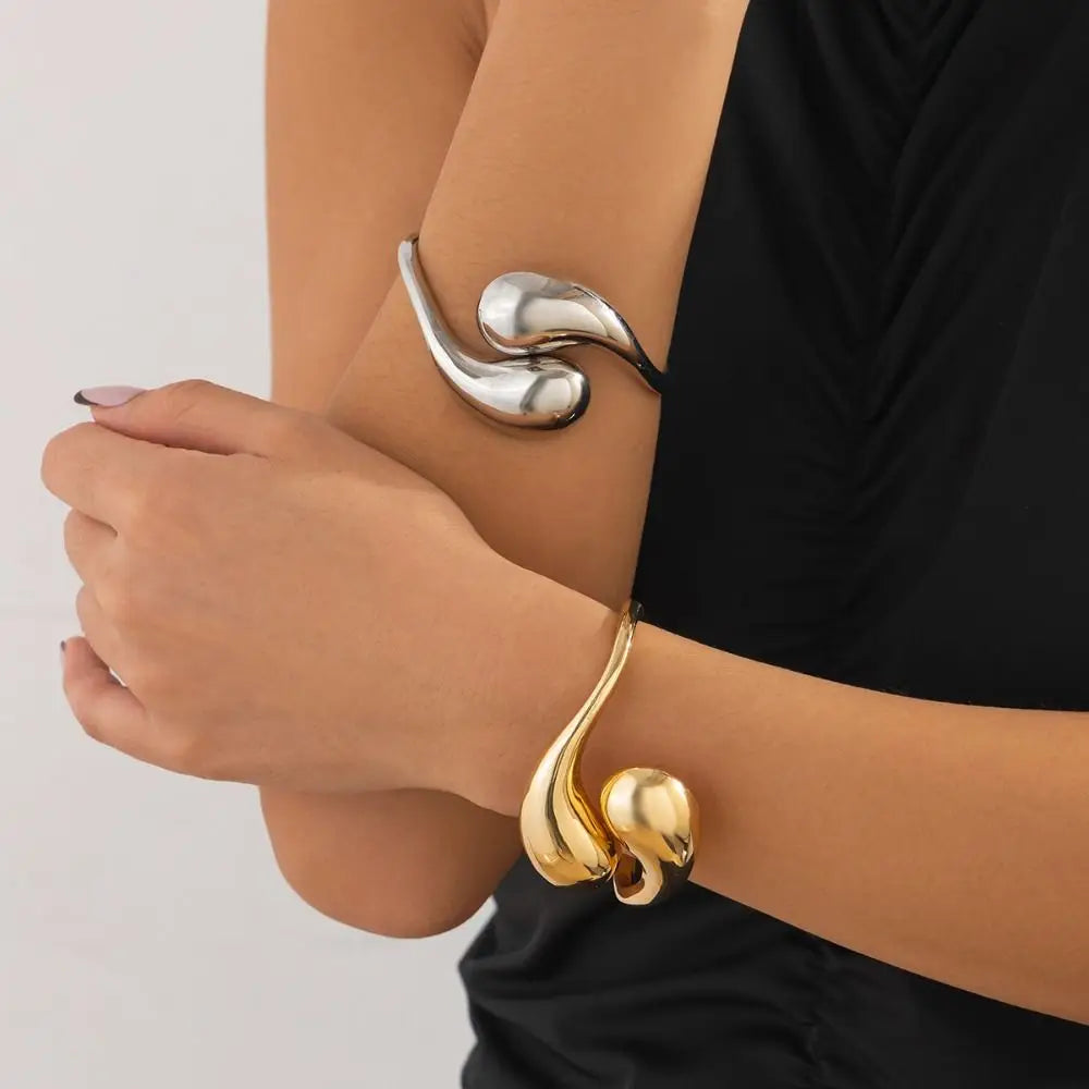 Pulsera Gourmette Grandes Gotas de Agua Asimétricas plata