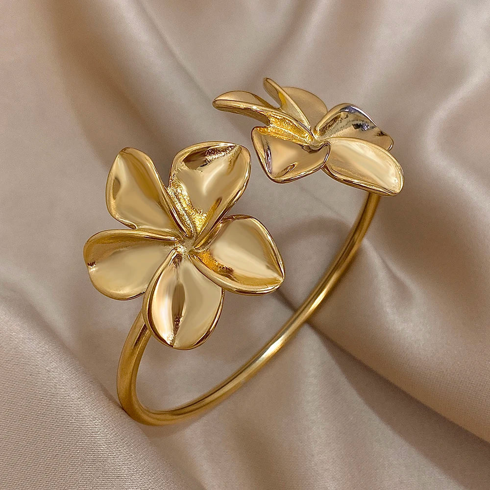 Pulsera Gourmette Grandes Flores de 5 Pétalos oro