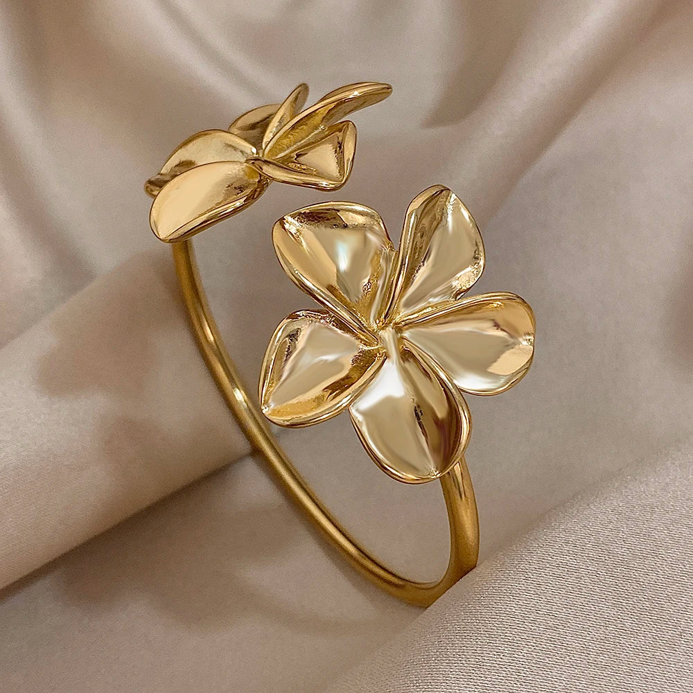 Pulsera Gourmette Grandes Flores de 5 Pétalos oro