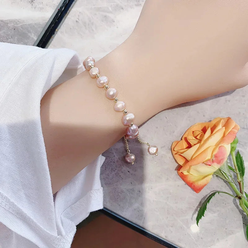 Pulsera Gourmette con Perlas Rosadas