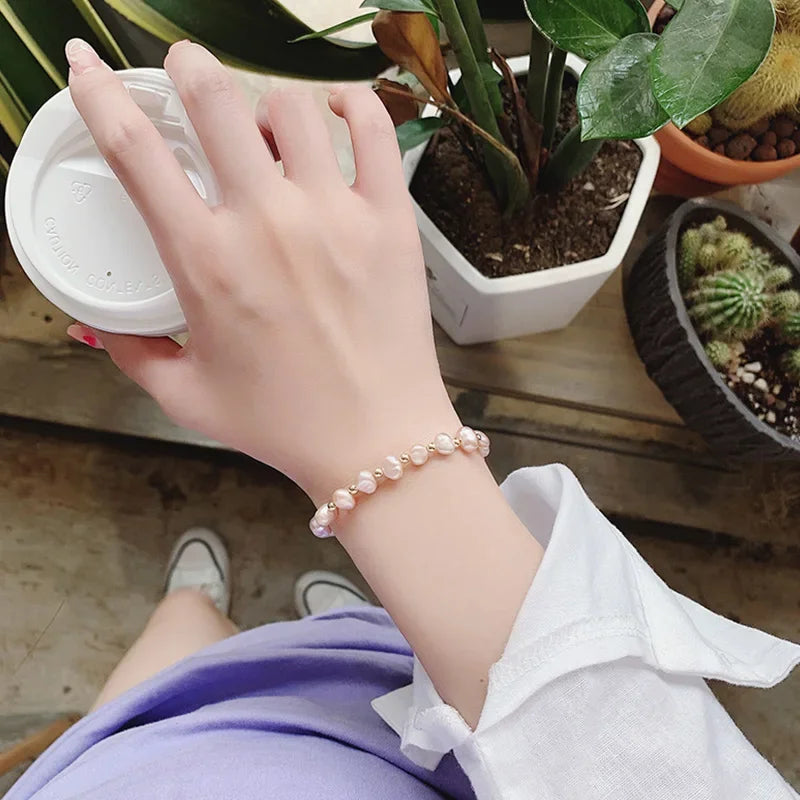 Pulsera Gourmette con Perlas Rosadas