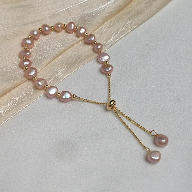 Pulsera Gourmette con Perlas Rosadas