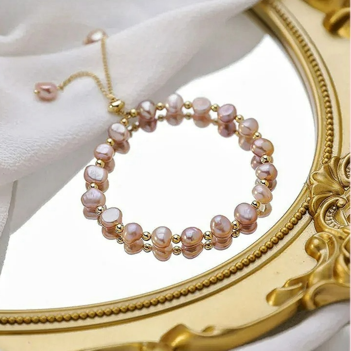 Pulsera Gourmette con Perlas Rosadas