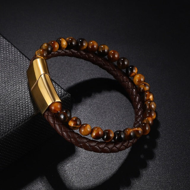 Pulsera Gourmette con Piedra Ojo de Tigre en oro
