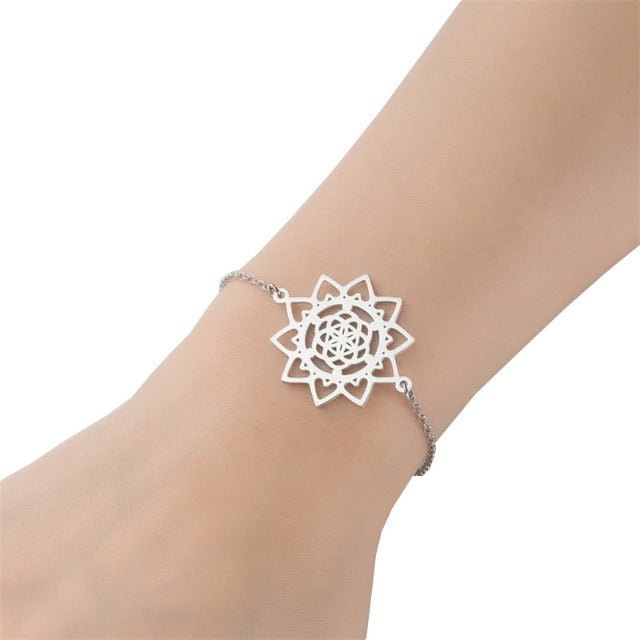 Pulsera Fleur de Vie Mandala Gourmette Dawapara Mujer plata