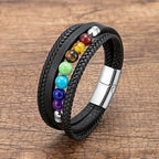 Pulsera de Cuero para Hombre 7 Chakras plateada