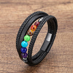 Pulsera de Cuero para Hombre 7 Chakras negra