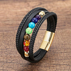 Pulsera de Cuero para Hombre 7 Chakras dorada
