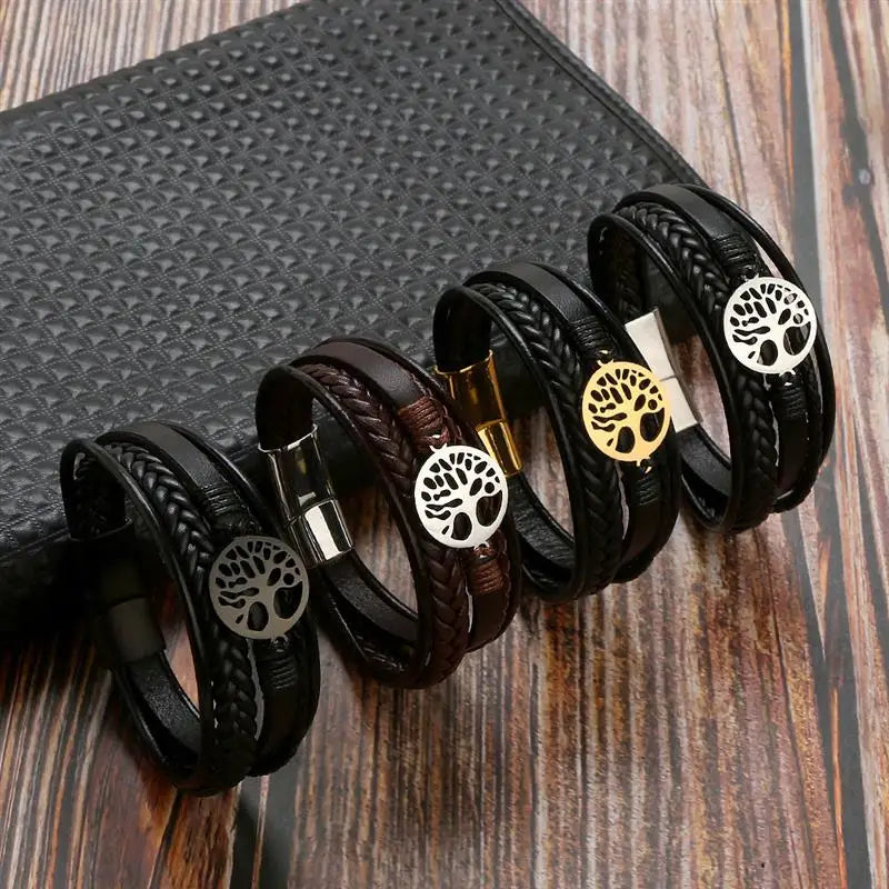 Pulsera para Hombre de Cuero Árbol de la Vida estilo 1