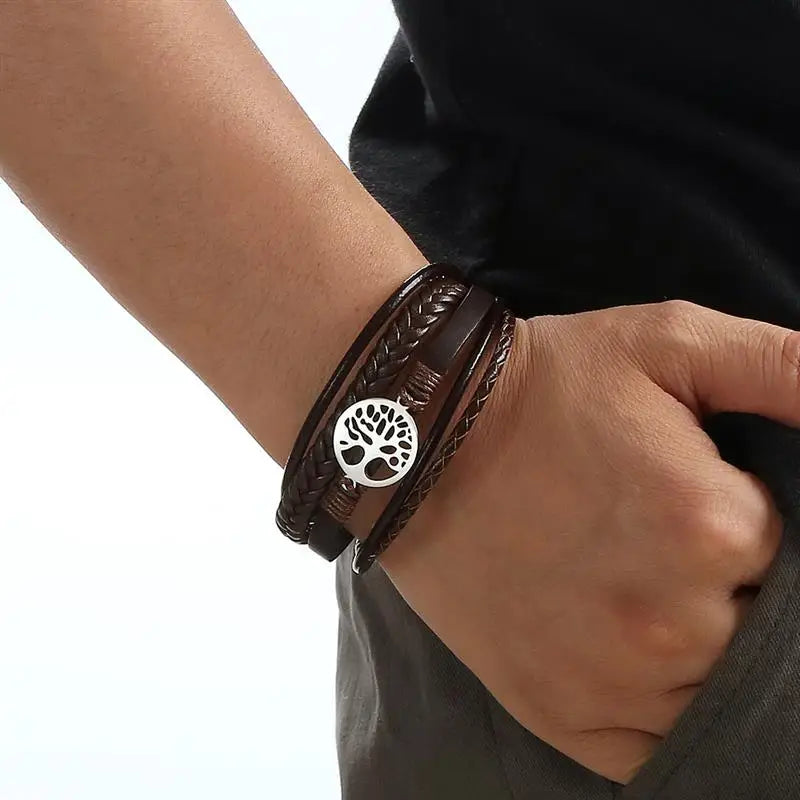 Pulsera para Hombre de Cuero Árbol de la Vida estilo 4