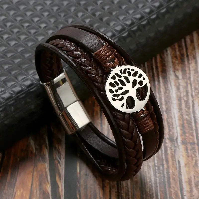 Pulsera para Hombre de Cuero Árbol de la Vida estilo 4